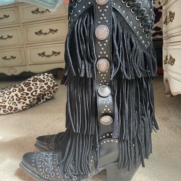 Black tassel Dingo cowboy boots - Picture 1 of 4